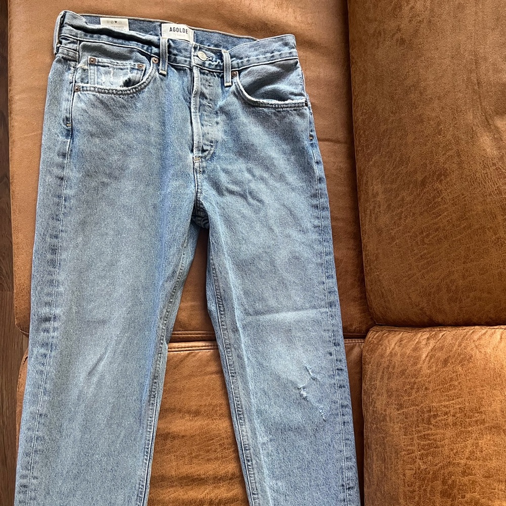 Agolde Parker High-Waisted Straight Leg Light Blue Jeans